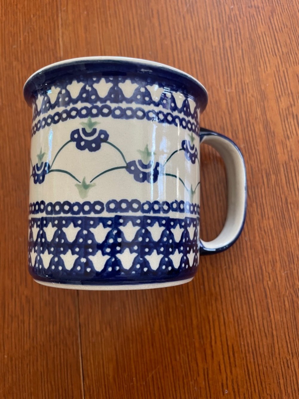 POLUSH POTTERY Hand-Painted Blue Floral Ceramic Mug -